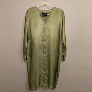 Eileen Fisher Olive Green Button-Front silk Midi Dress
